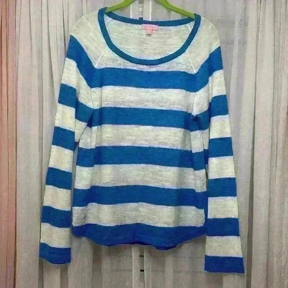 Lilly Pulitzer XL summer Nautical Sweater in blue/white Stripe item# 9W - Picture 1 of 7